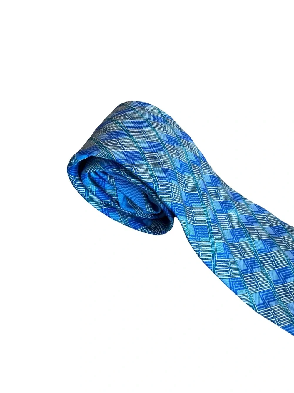 Versace 100% Silk Blue Geometric Print Neck Tie Luxury Designer Work Office